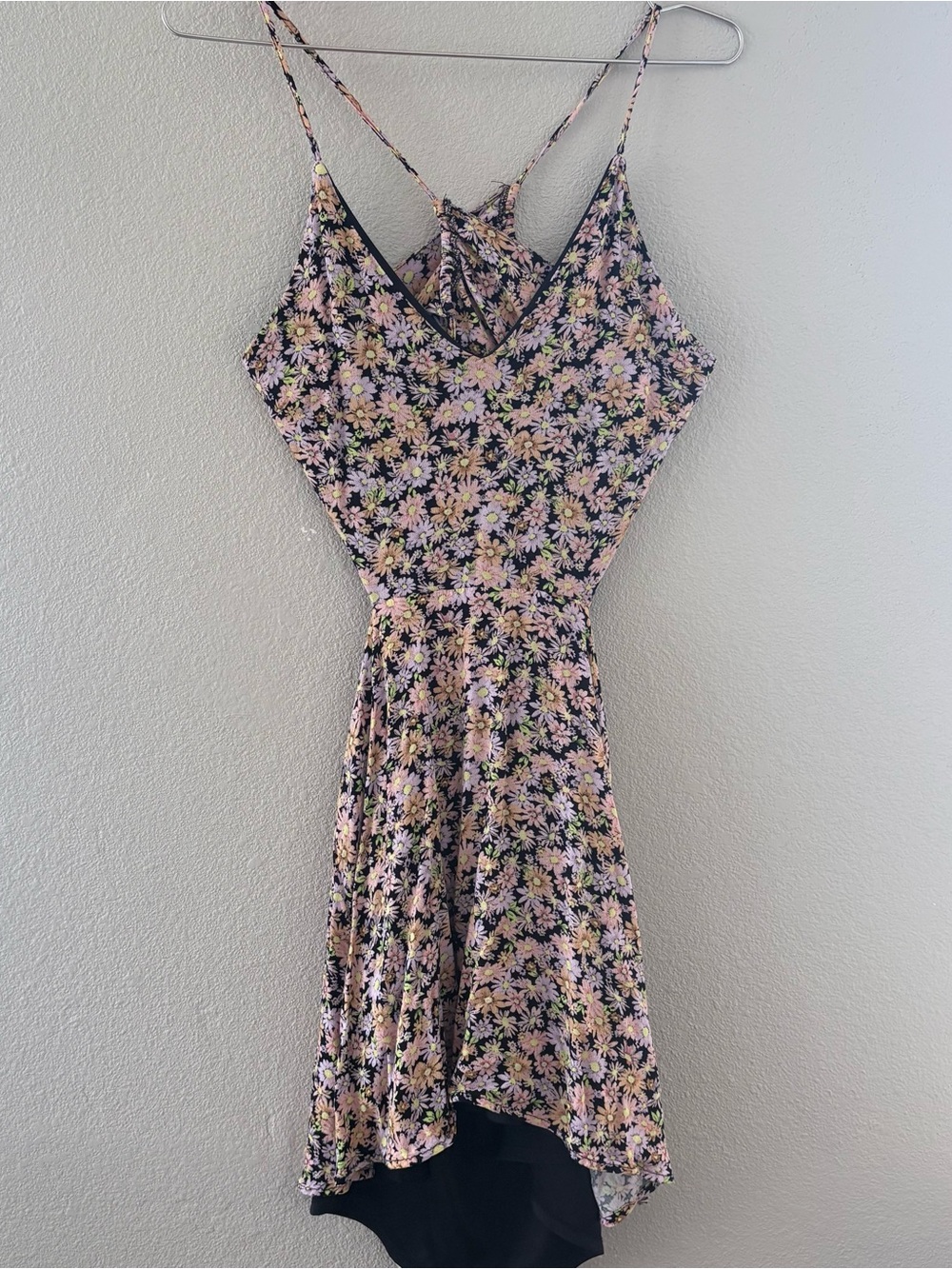 Floral Spaghetti-Strap Sundress in Black and Pink